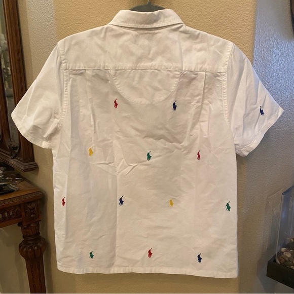 RALPH LAUREN Boys Teens Polo Pony Oxford Multicolor All Over Embroidery Top-XL - Picture 4 of 9